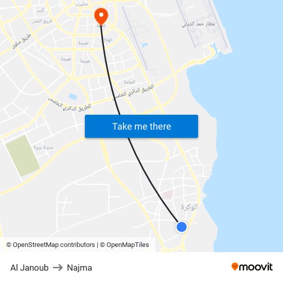 Al Janoub to Najma map