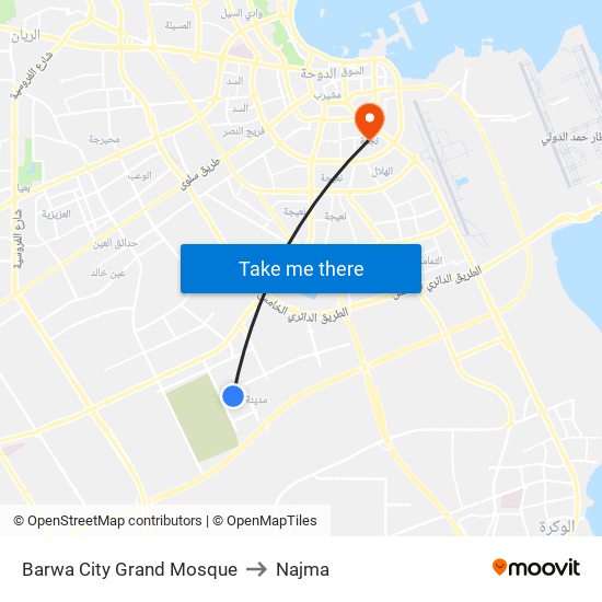 Barwa City Grand Mosque to Najma map