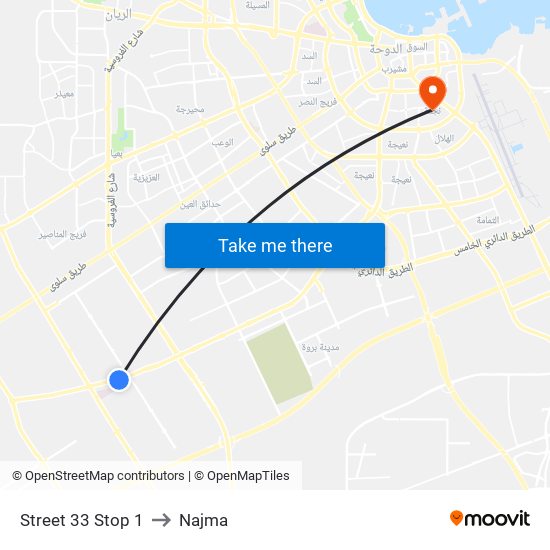Street 33 Stop 1 to Najma map