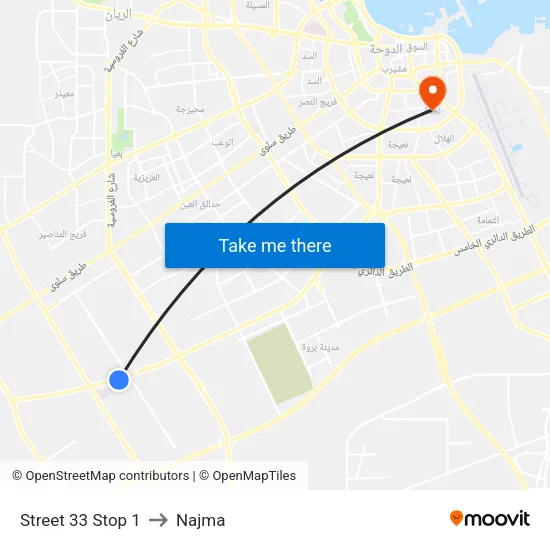 Street 33 Stop 1 to Najma map