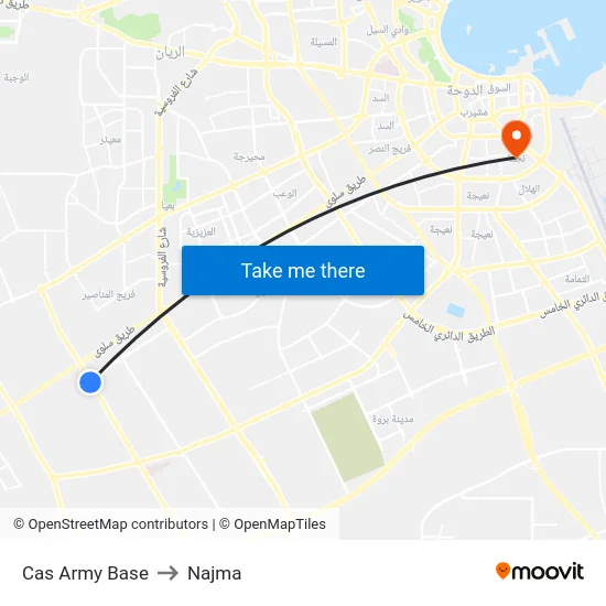 Cas Army Base to Najma map