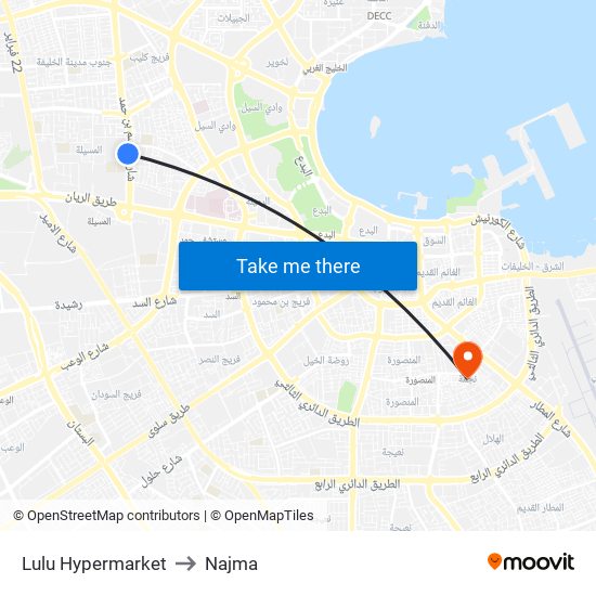 Lulu Hypermarket to Najma map