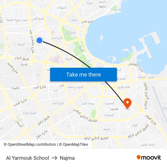 Al Yarmouk School to Najma map
