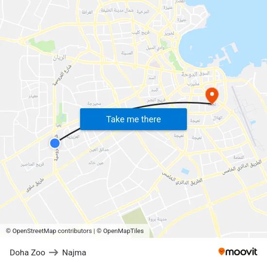 Doha Zoo to Najma map