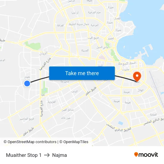 Muaither Stop 1 to Najma map