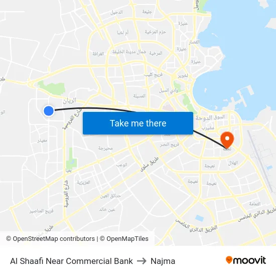 Al Shaafi Near Commercial Bank to Najma map
