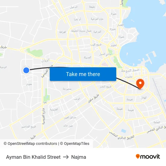 Ayman Bin Khalid Street to Najma map