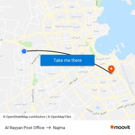 Al Rayyan Post Office to Najma map