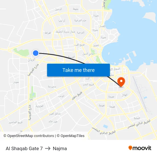 Al Shaqab Gate 7 to Najma map