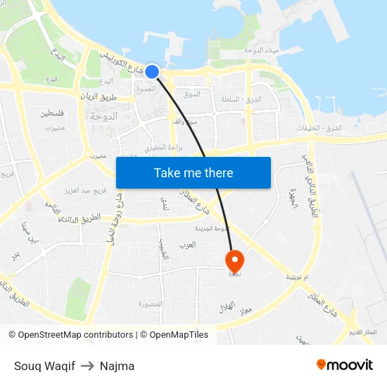 Souq Waqif to Najma map