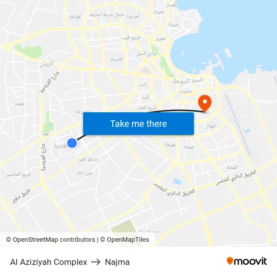 Al Aziziyah Complex to Najma map