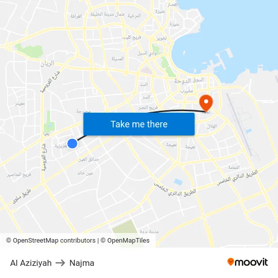 Al Aziziyah to Najma map