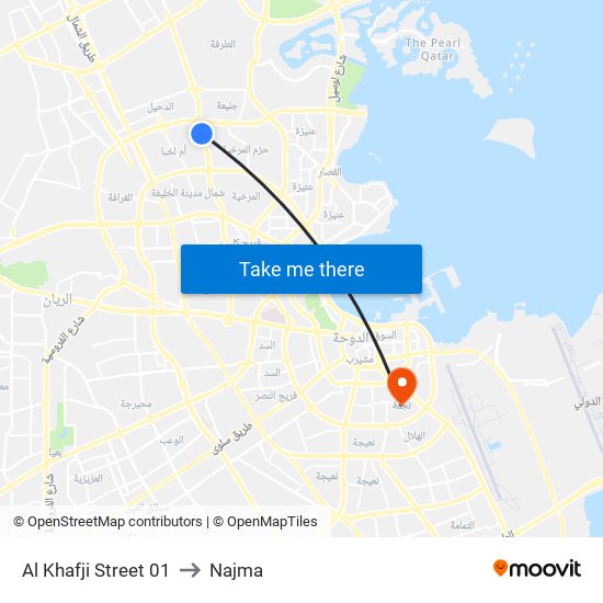 Al Khafji Street 01 to Najma map