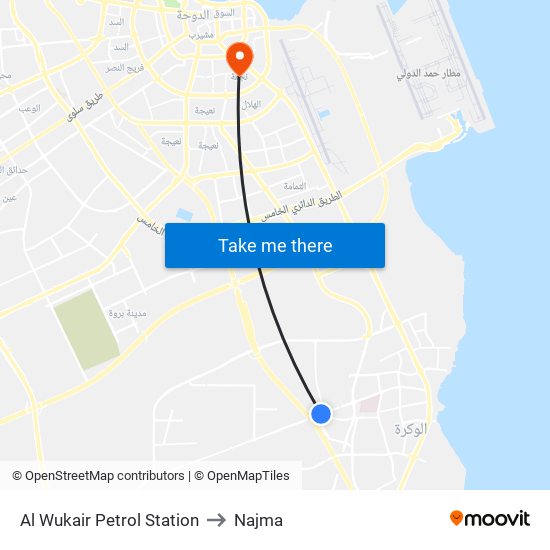 Al Wukair Petrol Station to Najma map