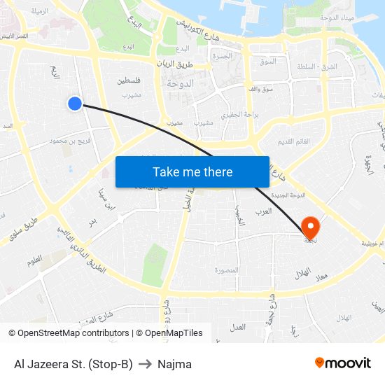 Al Jazeera St. (Stop-B) to Najma map