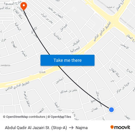 Abdul Qadir Al Jazairi St. (Stop-A) to Najma map