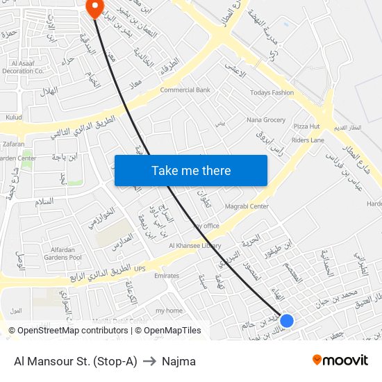 Al Mansour St. (Stop-A) to Najma map