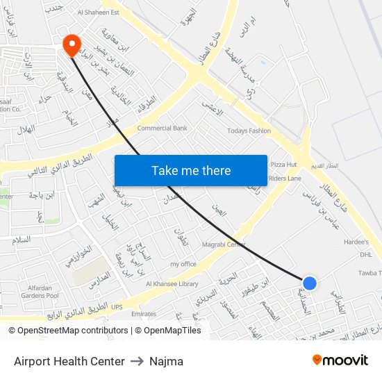 Airport Health Center to Najma map