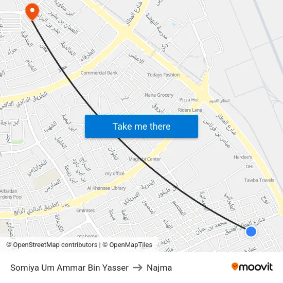 Somiya Um Ammar Bin Yasser to Najma map