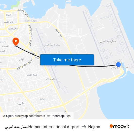 مطار حمد الدولي Hamad International Airport to Najma map