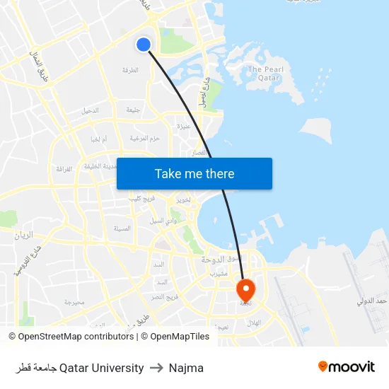 Qatar University to Najma map