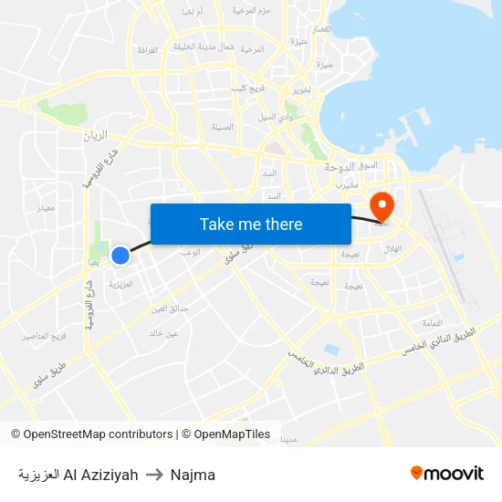 العزيزية Al Aziziyah to Najma map