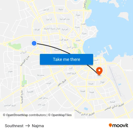 Southnest to Najma map