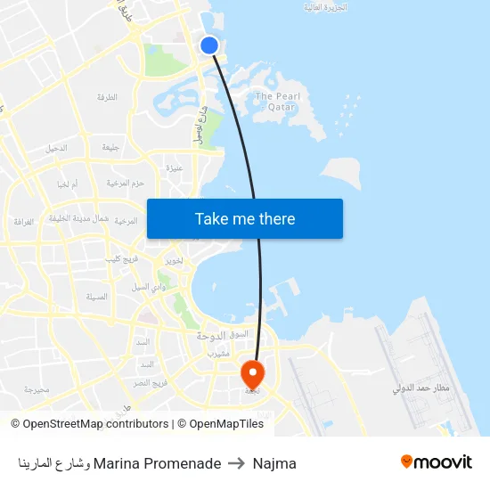 Marina Promenade to Najma map
