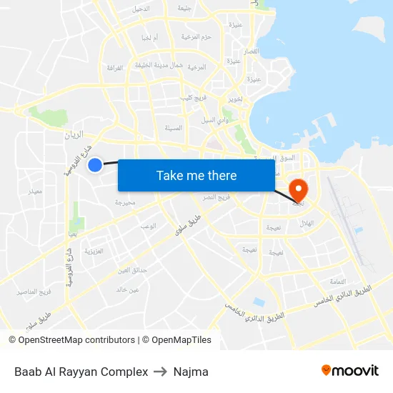 Baab Al Rayyan Complex to Najma map