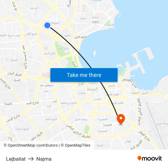 Lejbailat to Najma map