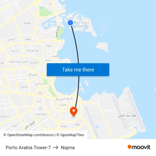 Porto Arabia Tower-7 to Najma map