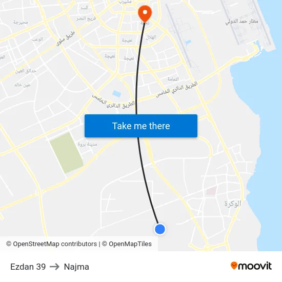 Ezdan 39 to Najma map