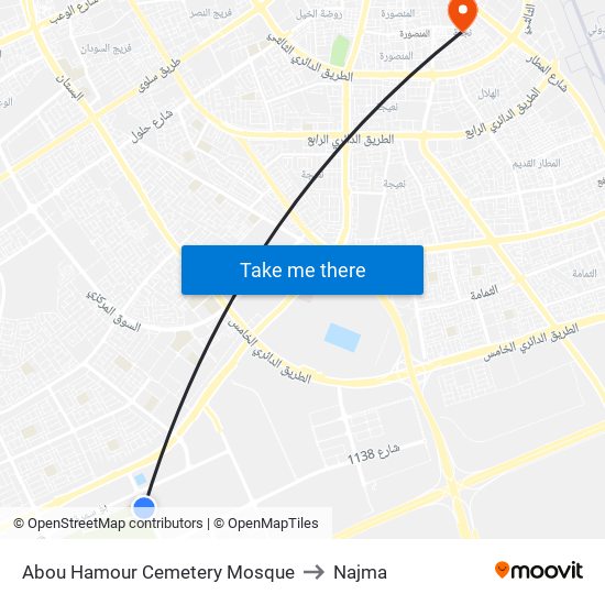 Abou Hamour Cemetery Mosque to Najma map