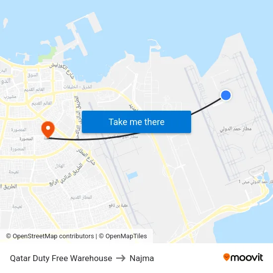 Qatar Duty Free Warehouse to Najma map