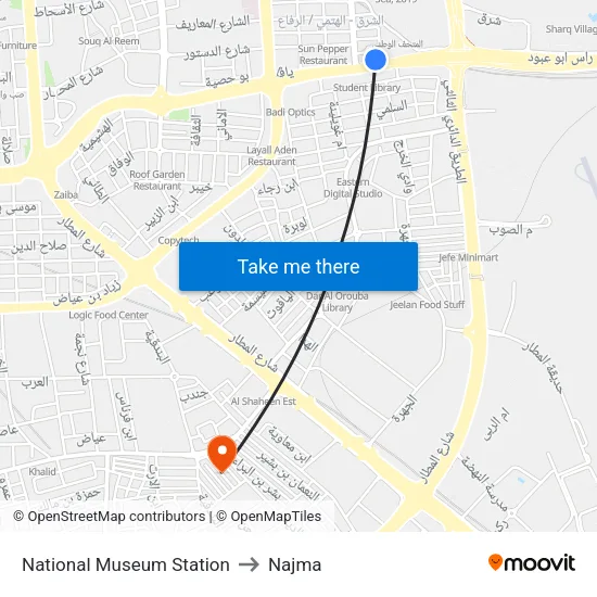 National Museum Station to Najma map