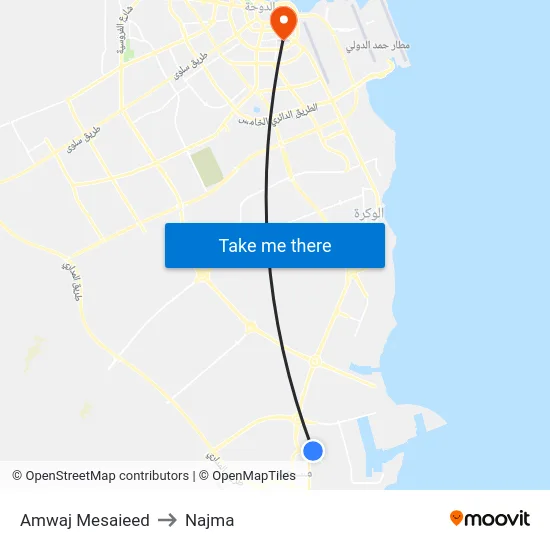 Amwaj Mesaieed to Najma map