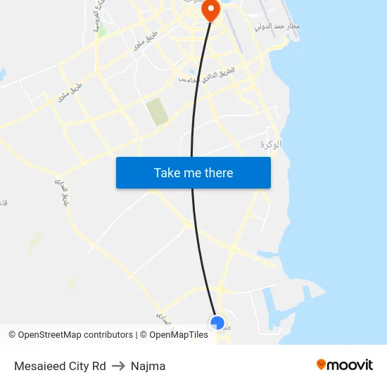 Mesaieed City Rd to Najma map