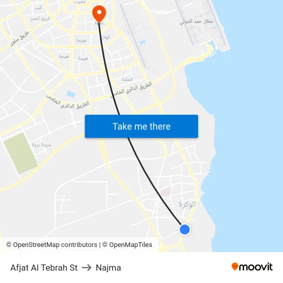Afjat Al Tebrah St to Najma map