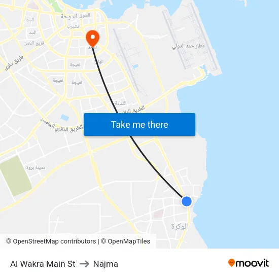 Al Wakra Main St to Najma map