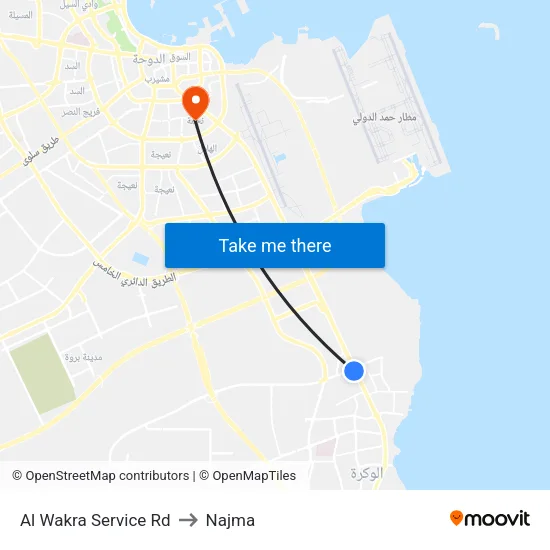 Al Wakra Service Rd to Najma map