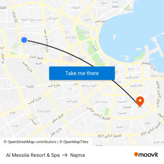 Al Messila Resort & Spa to Najma map