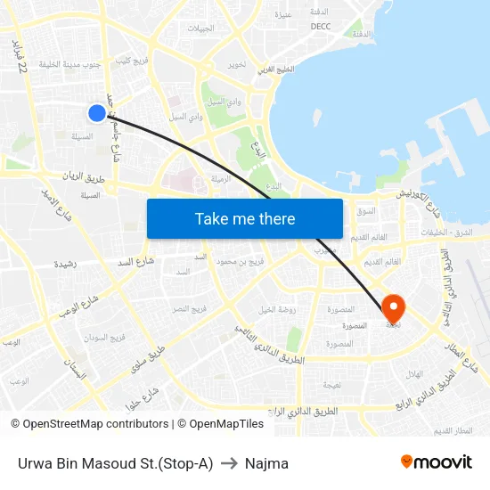 Urwa Bin Masoud St.(Stop-A) to Najma map