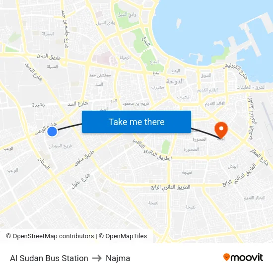 Al Sudan Bus Station to Najma map