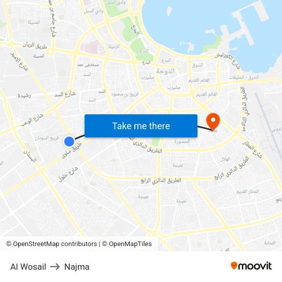 Al Wosail to Najma map