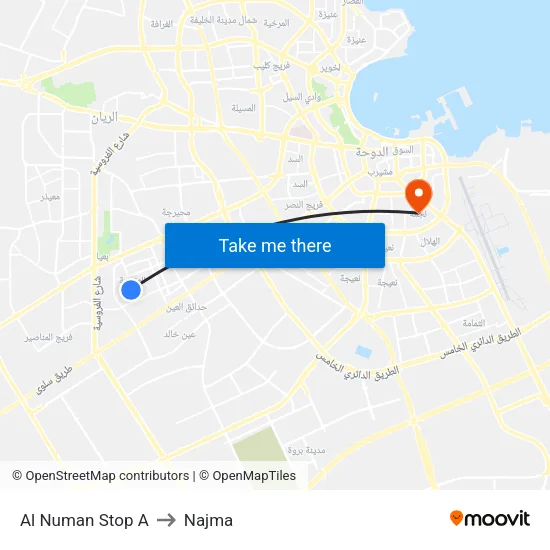 Al Numan Stop A to Najma map