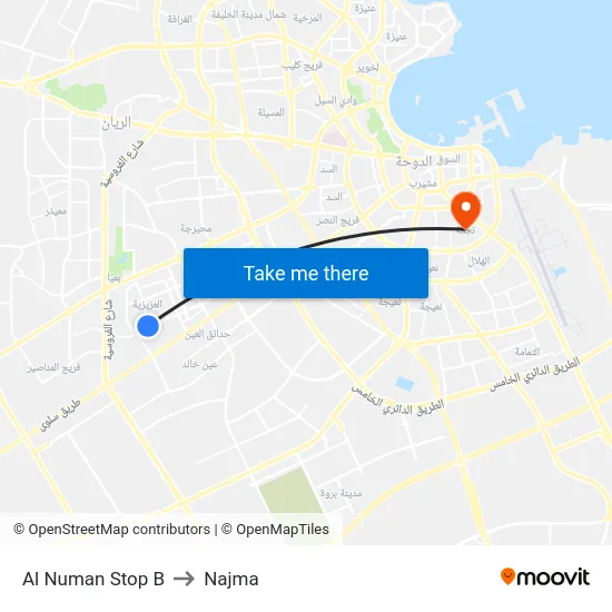 Al Numan Stop B to Najma map