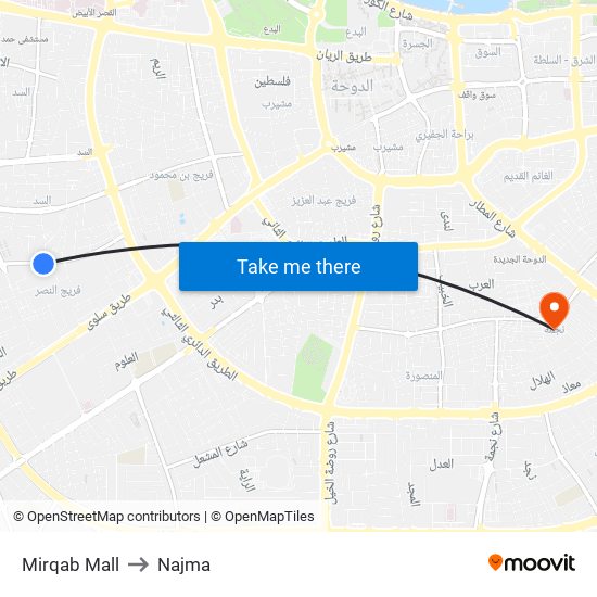 Mirqab Mall to Najma map