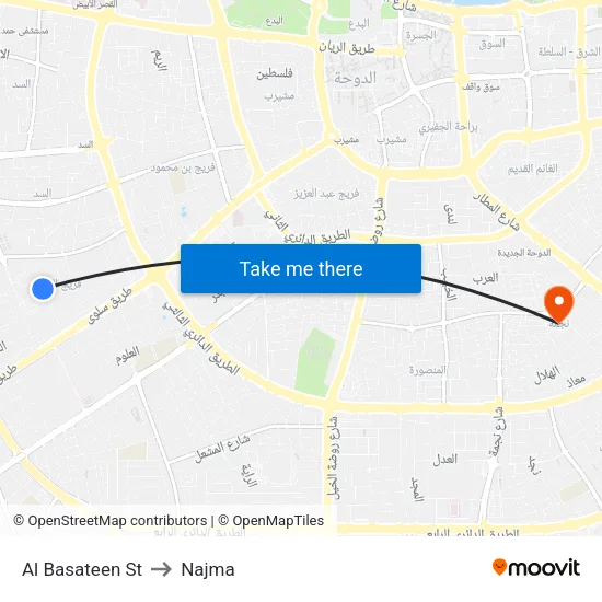 Al Basateen Street to Najma map