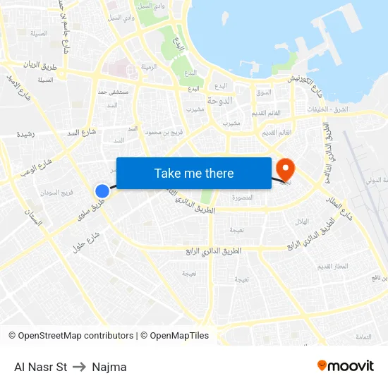 Al Nasr Street to Najma map