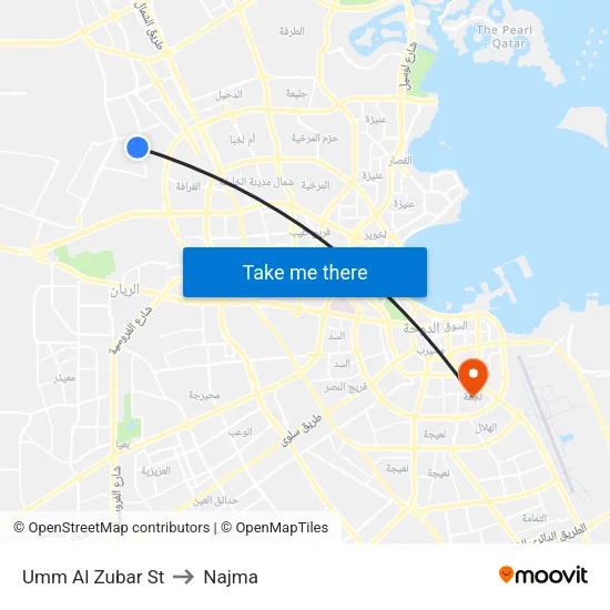 Umm Al Zubar Street to Najma map